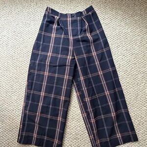 Kids Navy Plaid Wide Leg Dress Pants with Rust Accent size 8/10